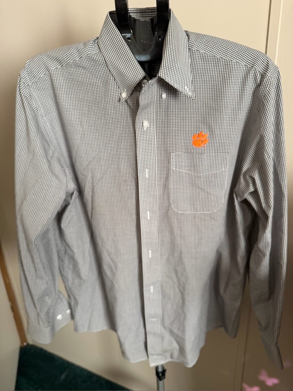 Cutter & Buck Clemson Tigers Men's M Gingham Button Down Shirt Easy Care LS
